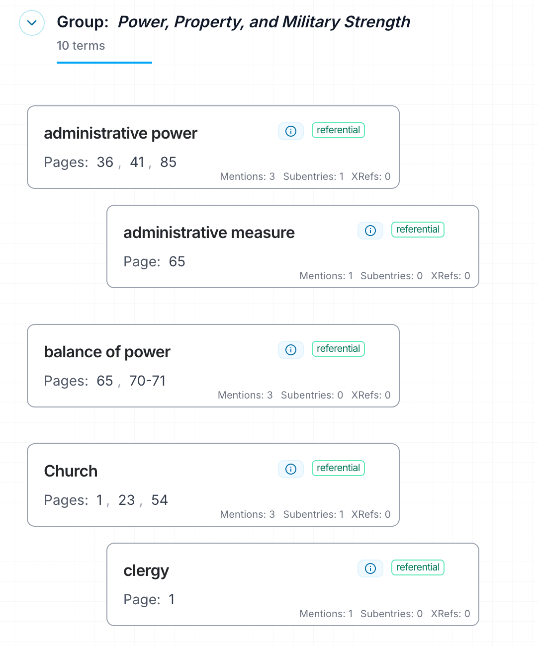Intelligent categorization showing term extraction and relationships