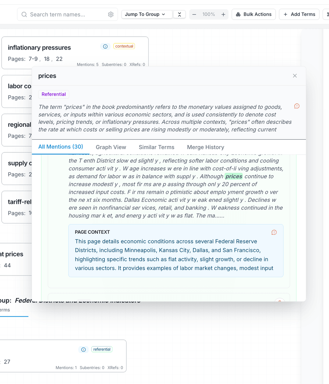 Internal report indexing for organizations