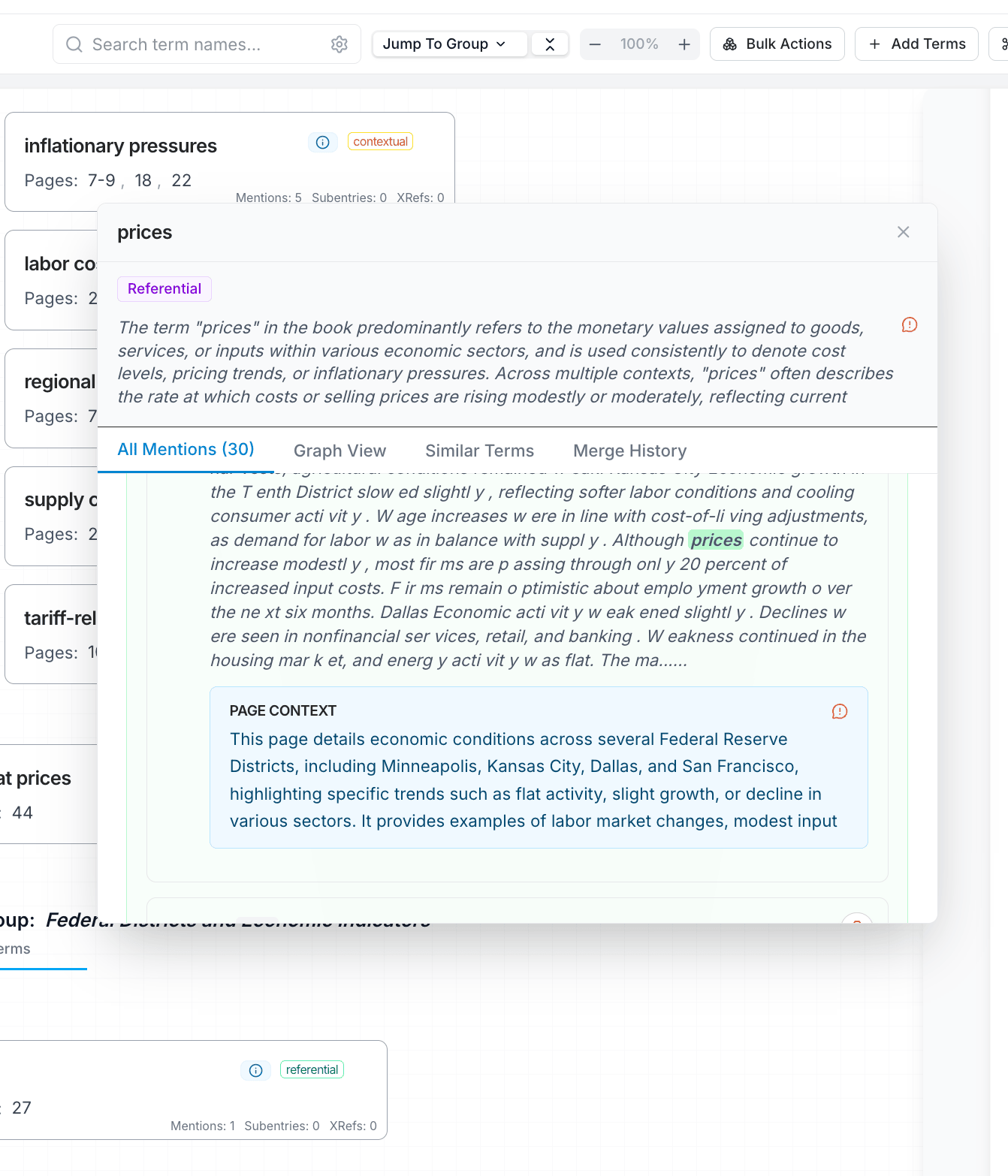 Internal report indexing for organizations